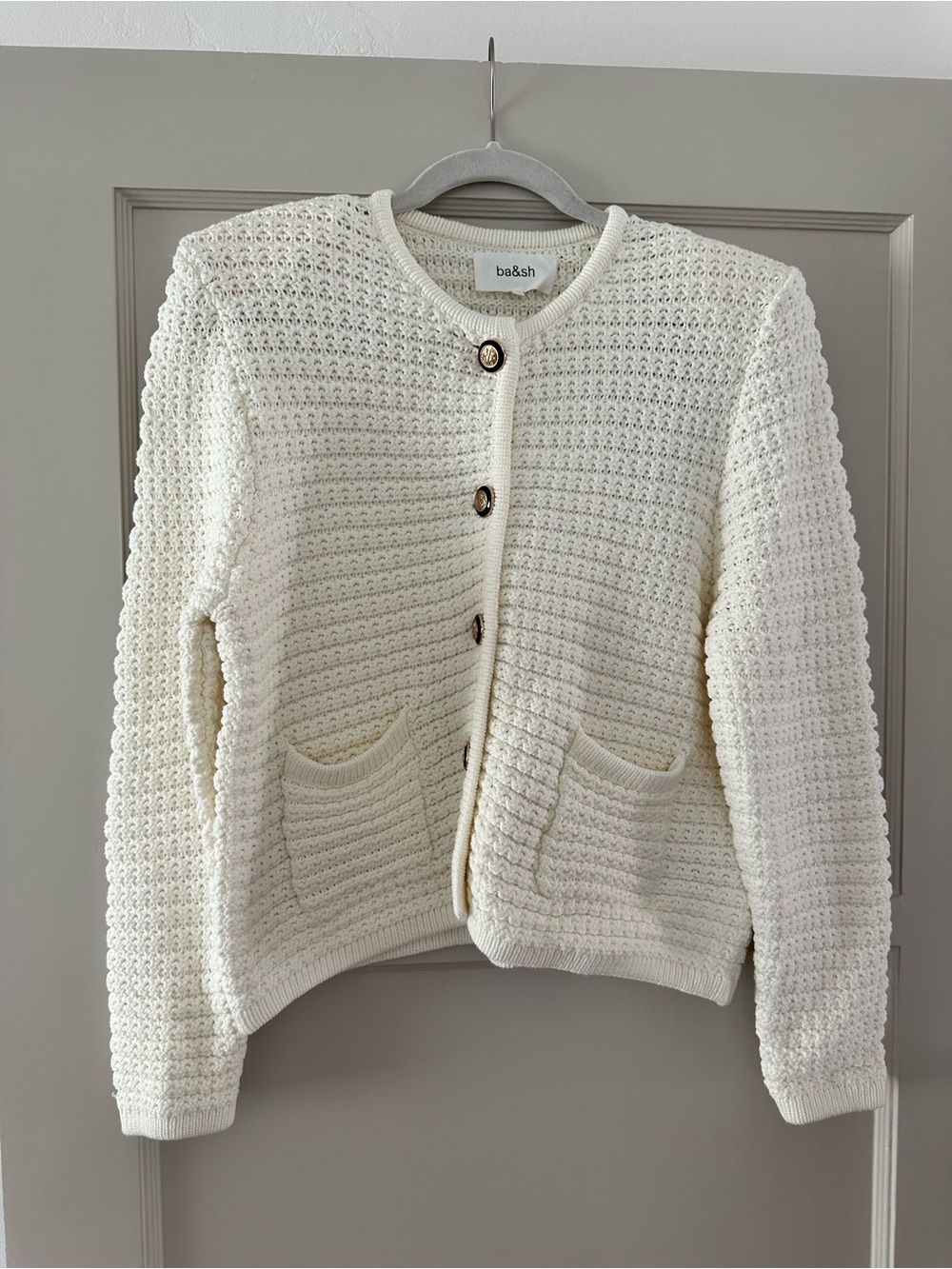 ba&sh Cream Textured Knit Button-Front Cardigan - Picture 2 of 7